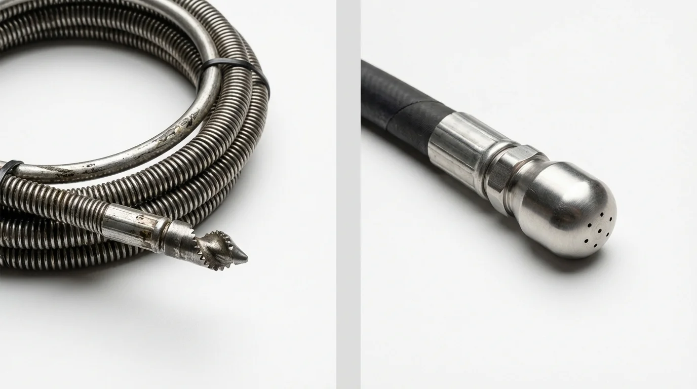 Drain snake cable and hydro jetting nozzle used for drain cleaning in Berino, NM