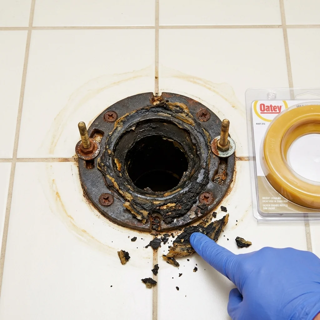 Failed wax ring showing water seepage at the base of a toilet in a Berino, NM home